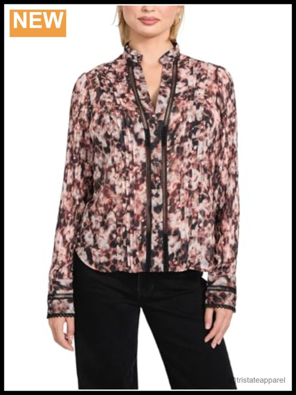 Guess Floral V-Neck Long Sleeve Blouse 100% Polyester Relaxed Fit